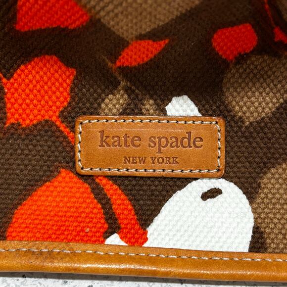 Kate Spade NY bold floral canvas satchel purse tote bag orange brown white - Picture 6 of 11